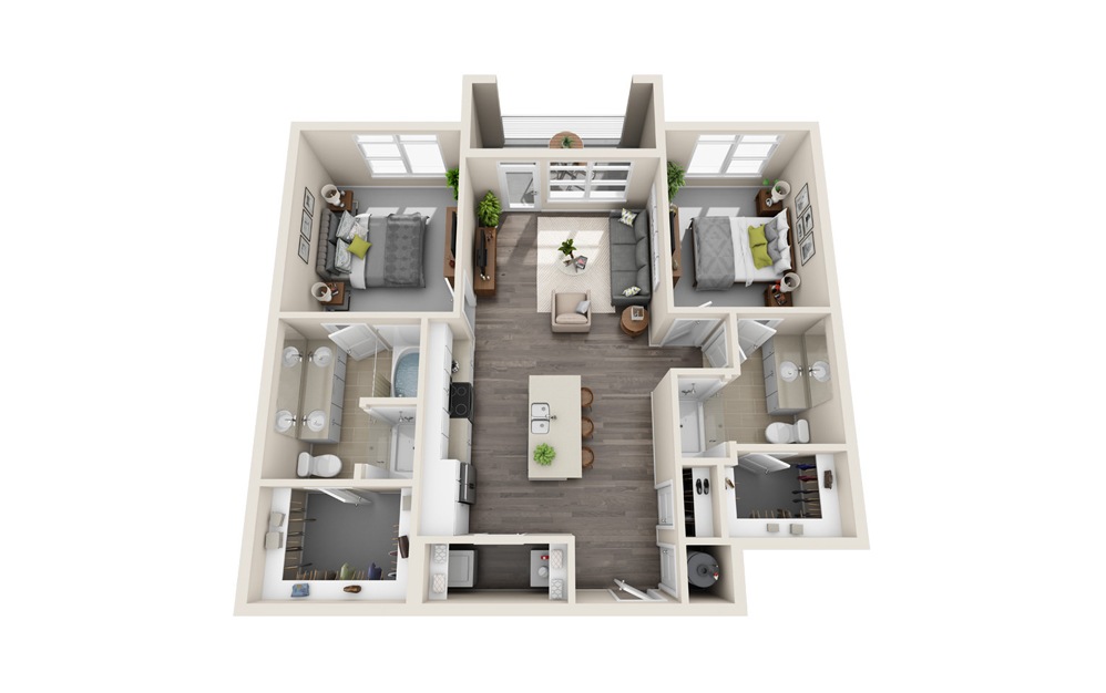 B4 - 2 bedroom floorplan layout with 2 baths and 1066 square feet.