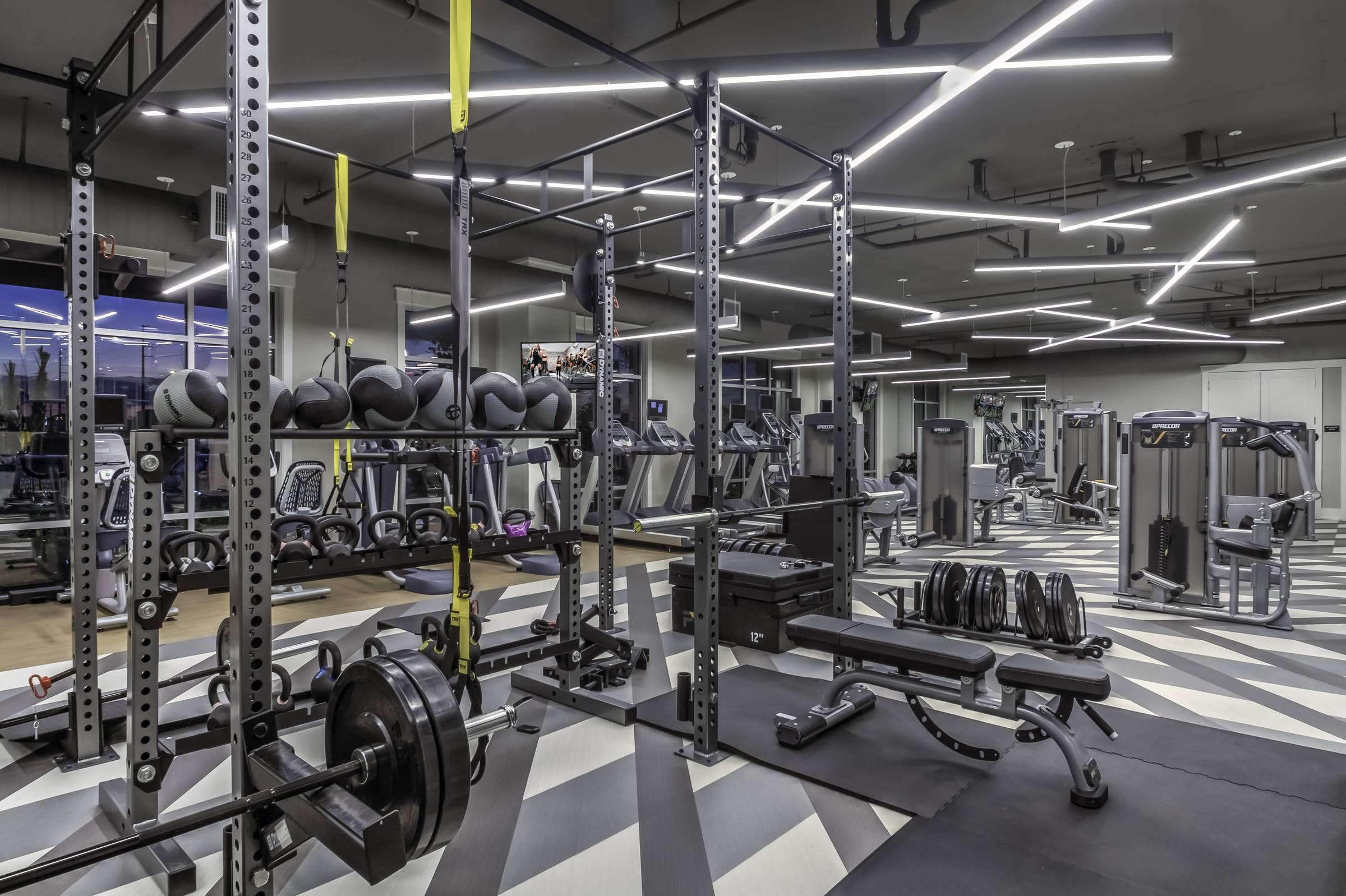 Exercise equipment in Solstice Apartments fitness center.