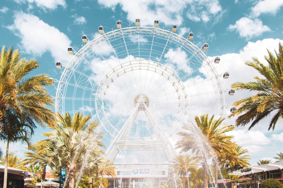 Ferris wheel at amusement park in Orlando Florida on sunny day