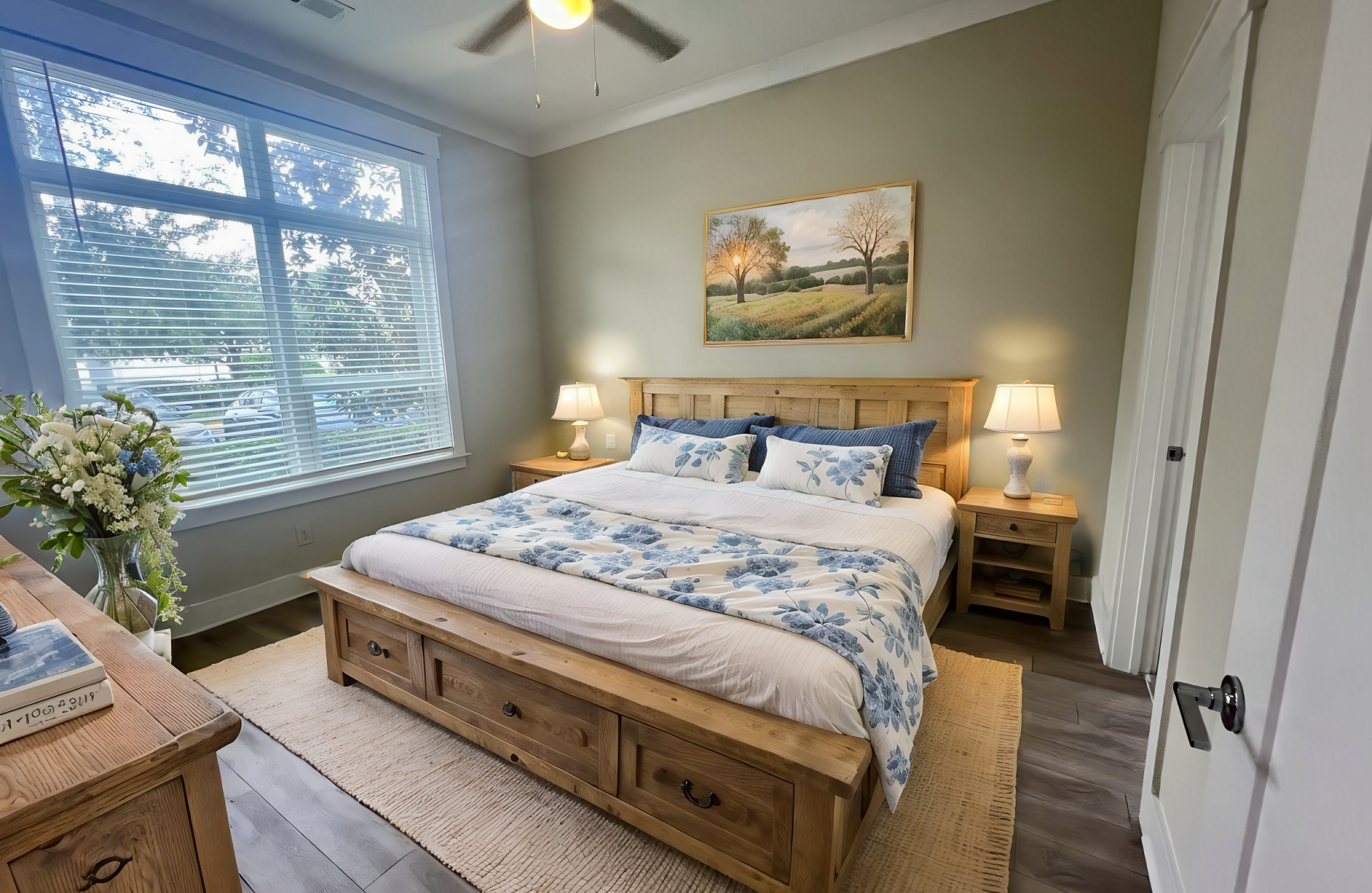Solstice apartment with large open-space concept floor plan with large living room furnished with couch, coffee tale and chairs